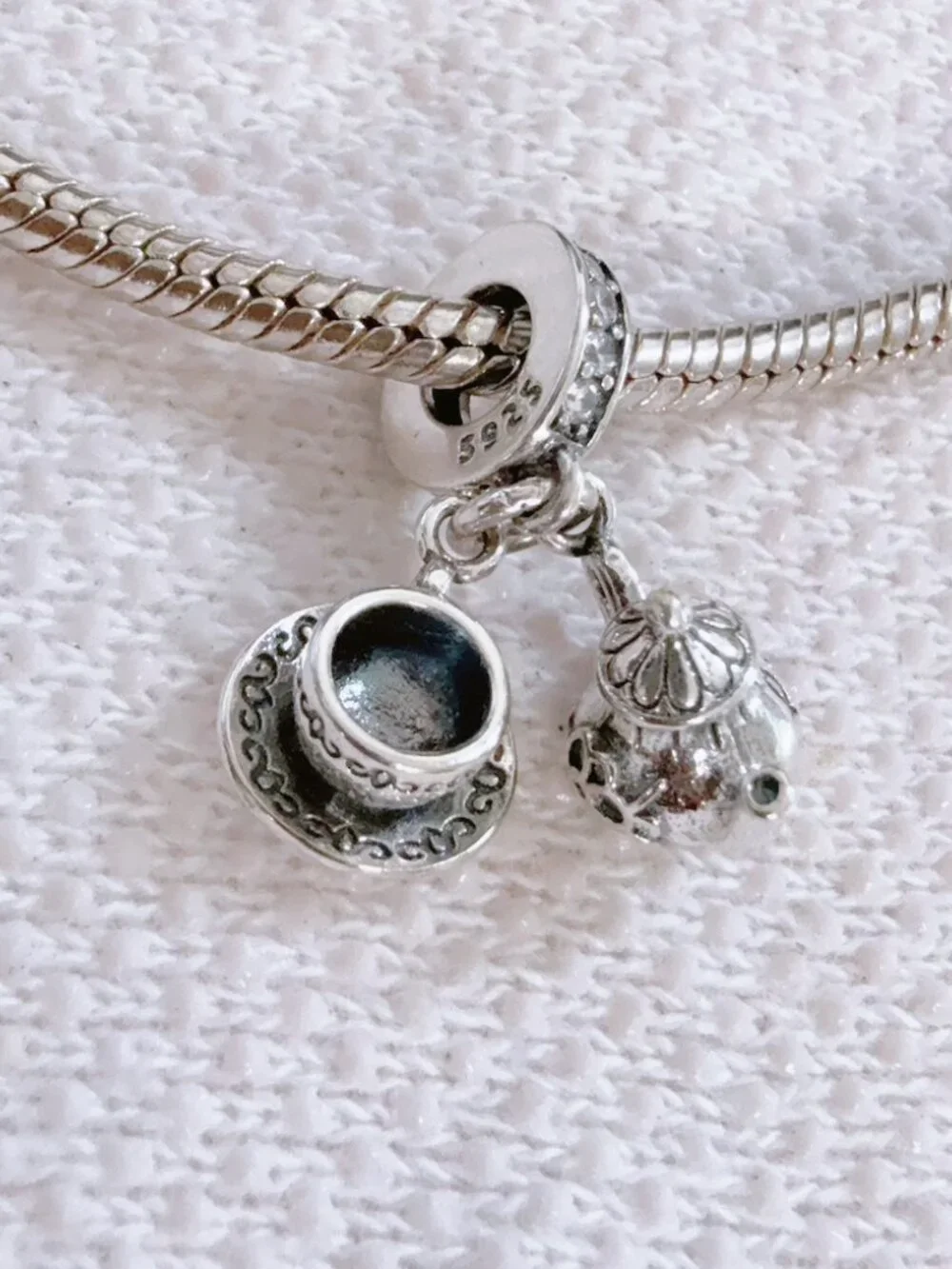 Teapot & Teacup Silver Dangle Charm For Pandora Bracelet Necklace